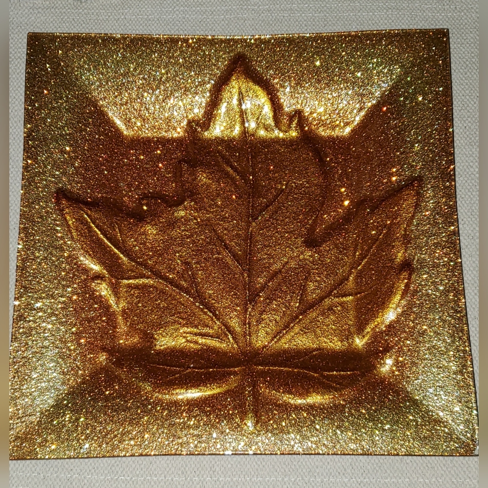 Burton and Burton reverse painted gold maple leaf plate. 11 3/4" square